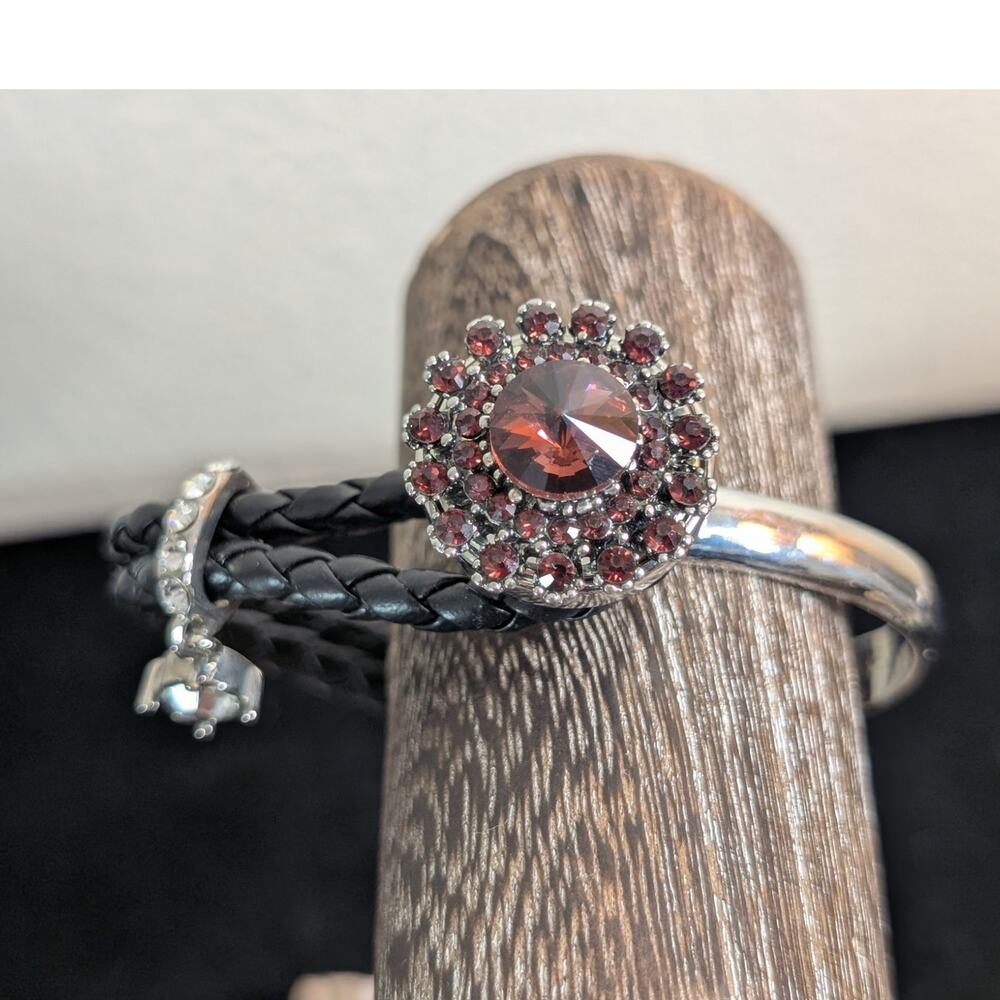 Ginger Snaps Leather Silver Tone Button Clasp Rhi… - image 2